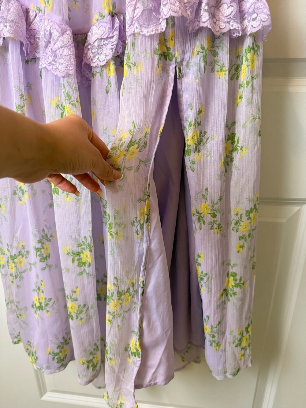 ASOS DESIGN Open Back Lace Insert Midi Tea Dress in Lilac Ditsy Floral US 6 - Picture 11 of 13